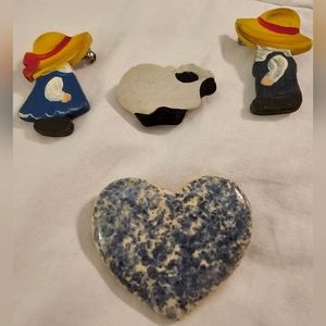 Handmade Mr. & Mrs. Farmer, the Sheep & Ceramic Heart Pins